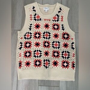 NWOT Evereve Women’s Crochet Patterned Crewneck sleeveless sweater size XL
